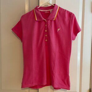 EUC Pappagallo Women's Polo Shirt, Pink w/Orange-White Stripe On Collar, Small